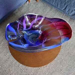 Huge 29" Art Glass Centerpiece Bowl Cleft Edge Purple Jozefina‎ Krosno Style